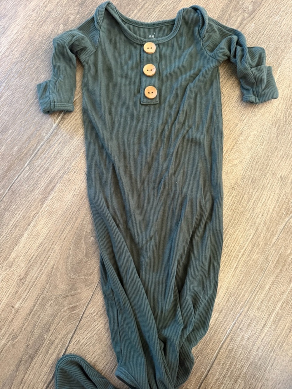Ribbed Olive Caden Lane Green Baby Gown with Wooden Buttons